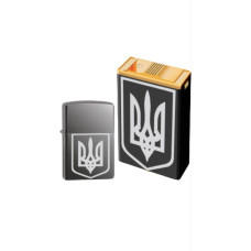 Набор бензиновая зажигалка Трезуб + футляр на 20 штук